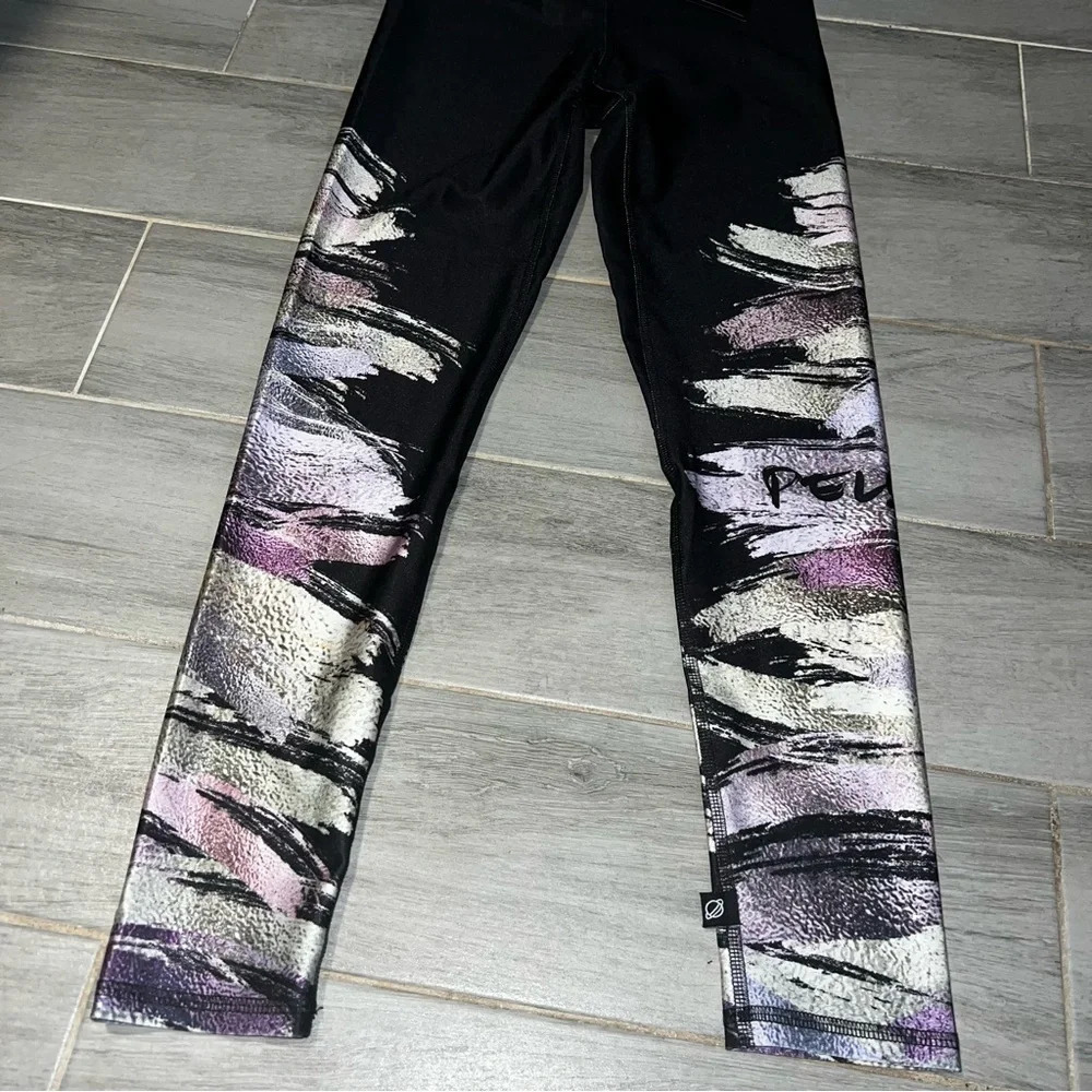 Terez x Peloton Black Colorful Spell Out Athletic Leggings, Women’s Size Small - Picture 3 of 8
